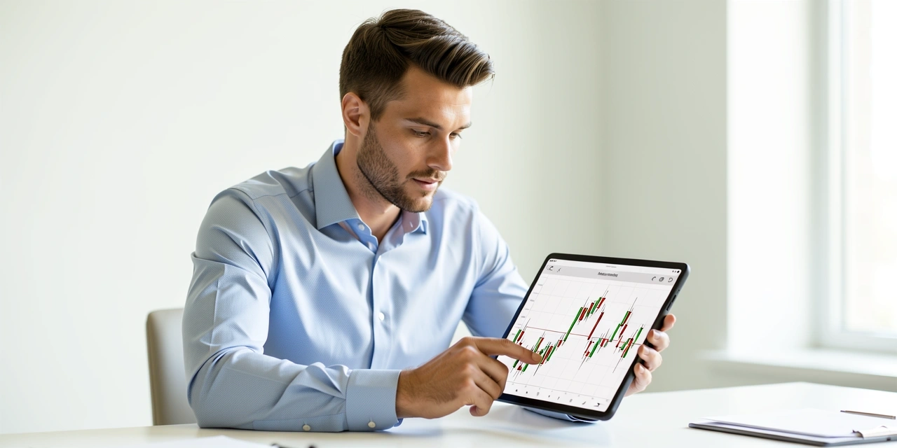 Eksekutif pelaburan digital meneliti data pasaran